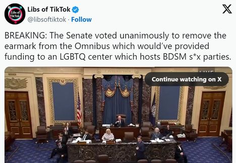 March 5-6, 2024 - Libs of TikTok exposes a pending Omnibus earmark to