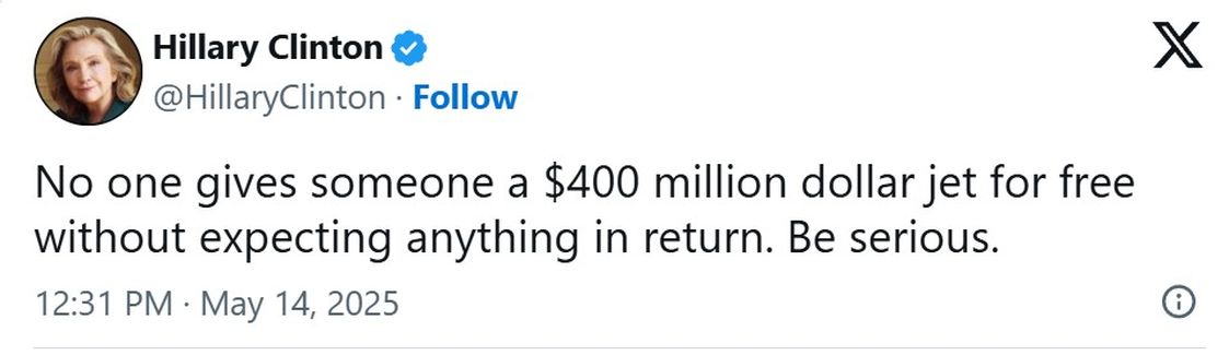May 14, 2025 - Hillary Clinton accuses Trump of pay-to-play for ...